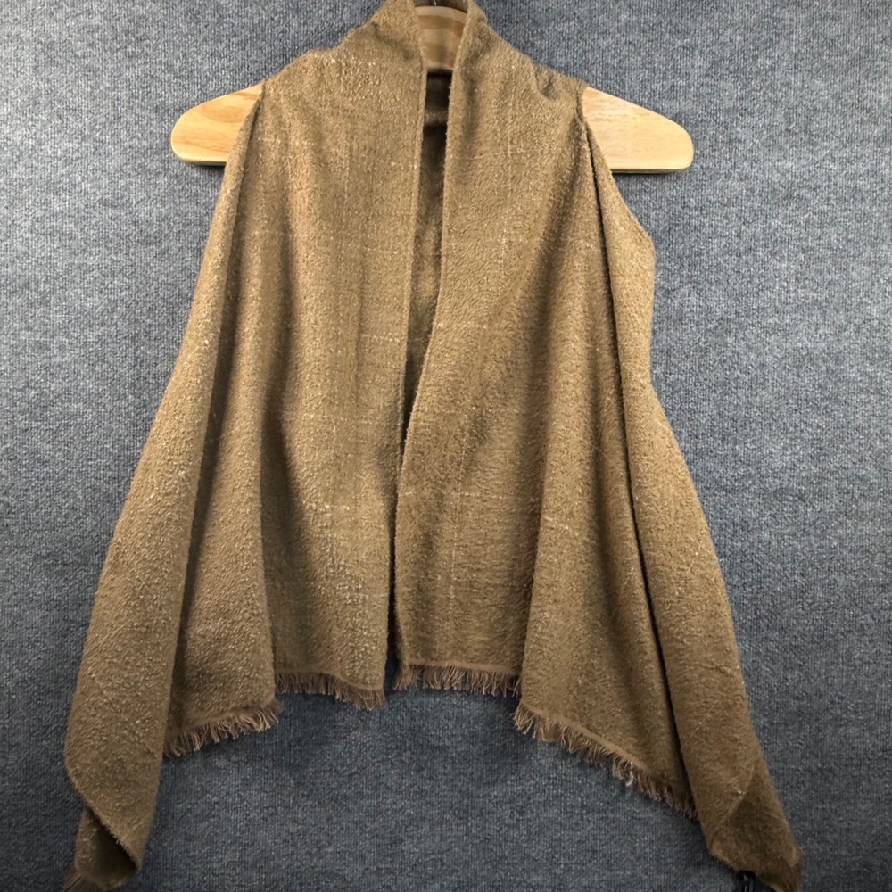 Express Womens One Size Tan Windowpane Fringe Sleeveless Wrap Vest Bohemian NWT